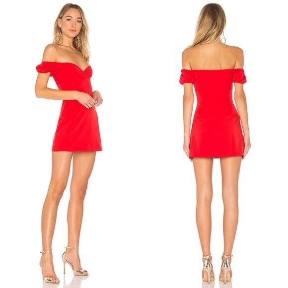 Majorelle Bridget Mini Dress Size Large Ruby Red Strapless Off the Shoulder - Picture 8 of 8